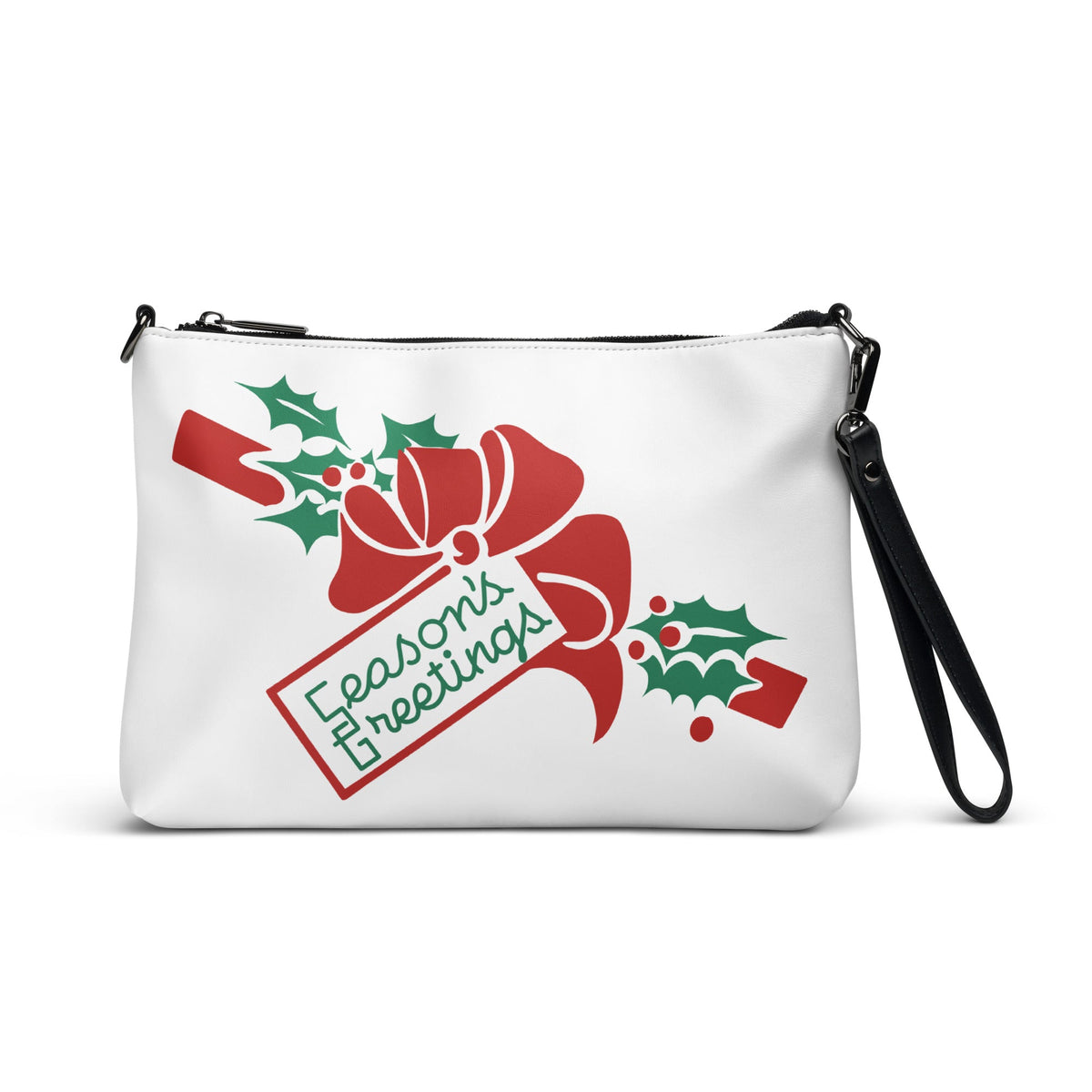 Season's Greetings Bow And Holly Mid Century Retro Christmas Print Crossbody Bag Purse