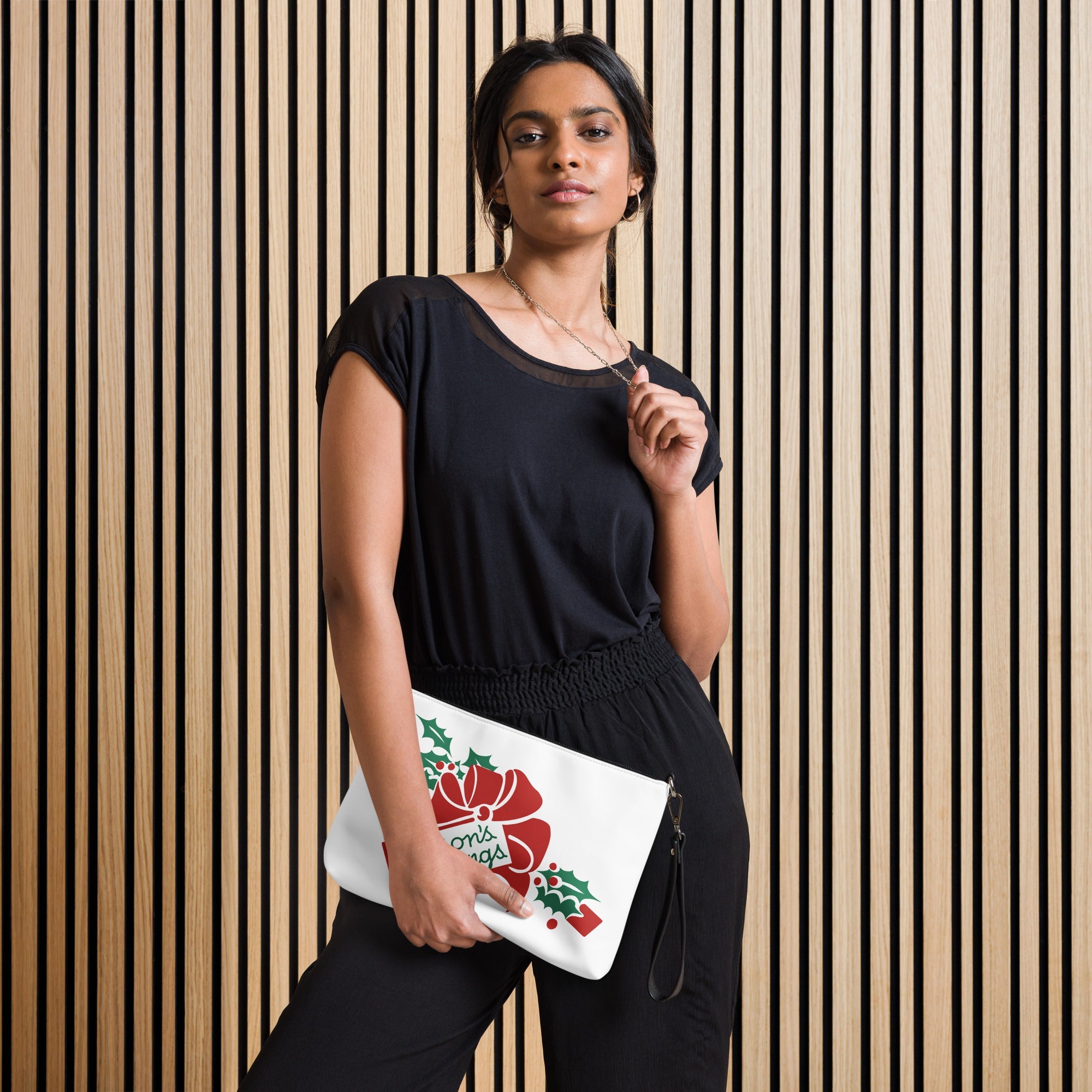 Season's Greetings Bow And Holly Mid Century Retro Christmas Print Crossbody Bag Purse