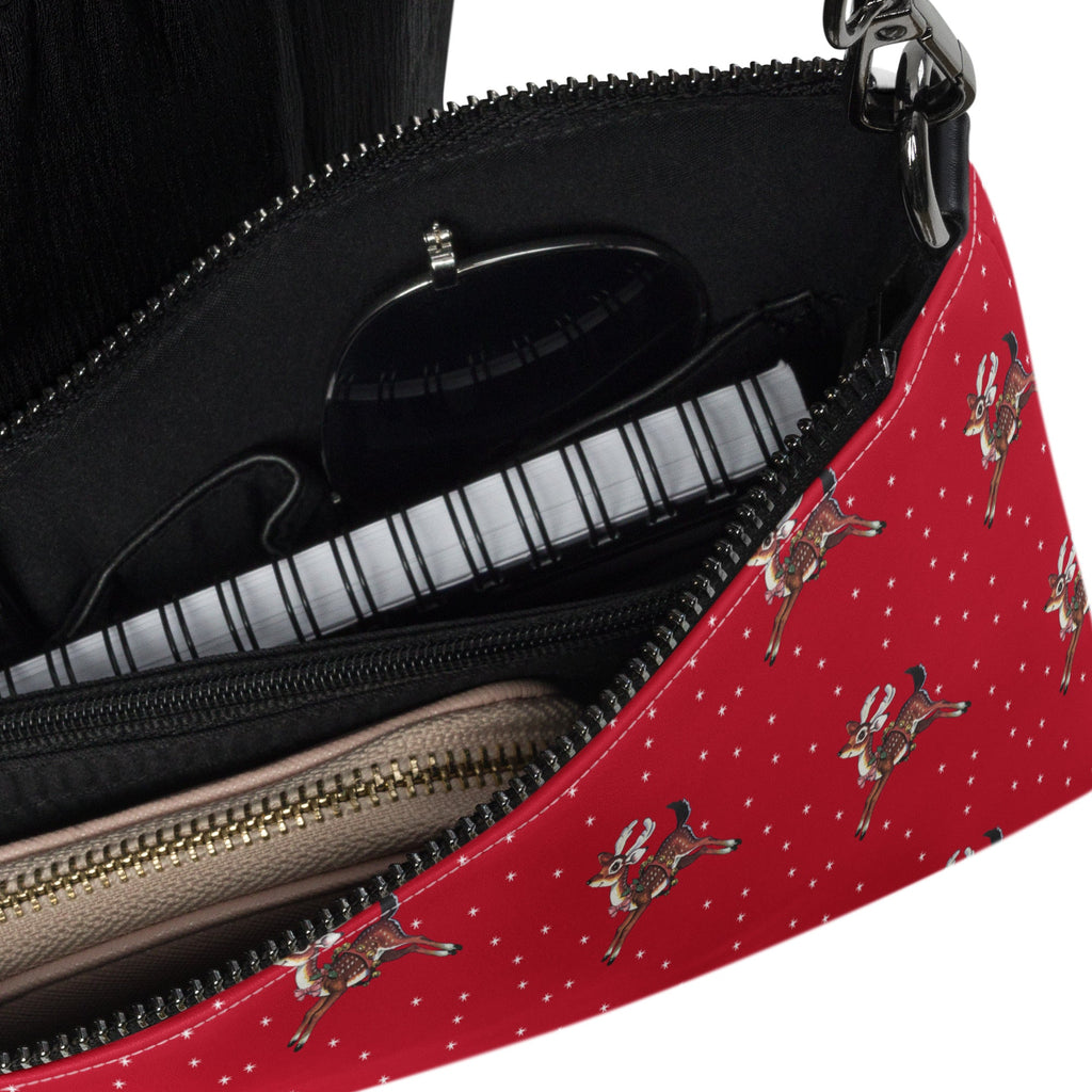 Reindeer With Stars Mid Century Retro Christmas Print Crossbody Bag Purse