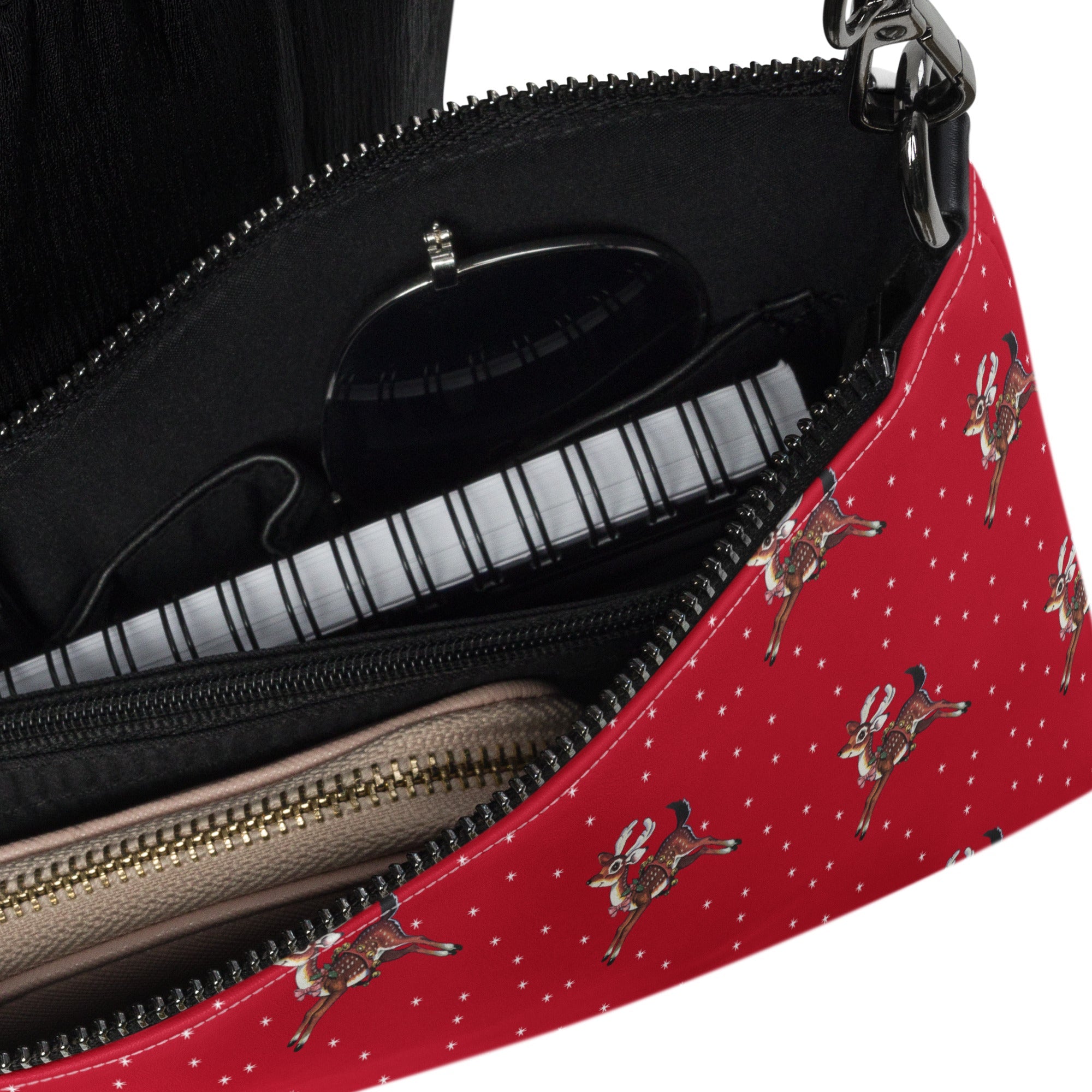 Reindeer With Stars Mid Century Retro Christmas Print Crossbody Bag Purse
