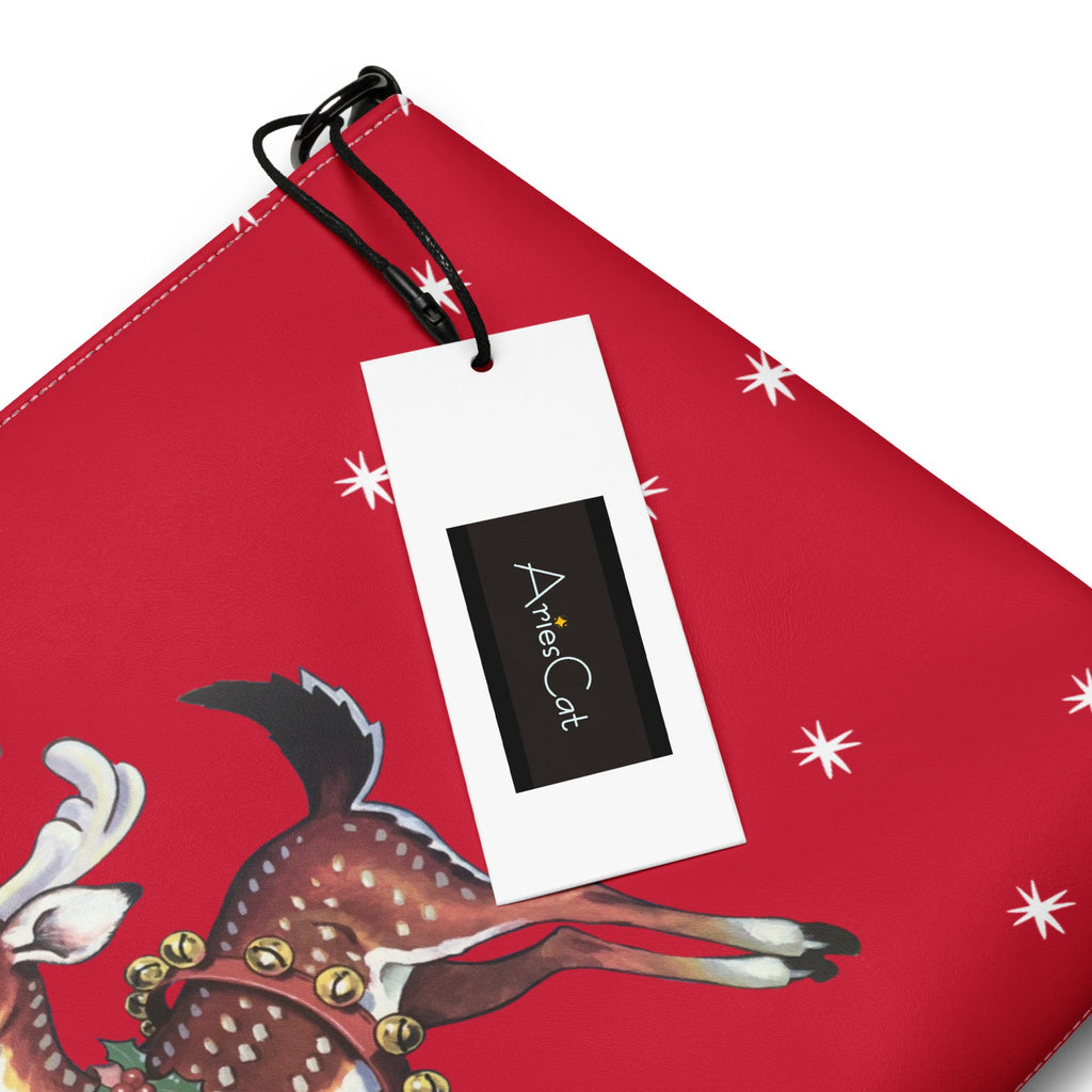 Reindeer With Stars Mid Century Retro Christmas Print Crossbody Bag Purse