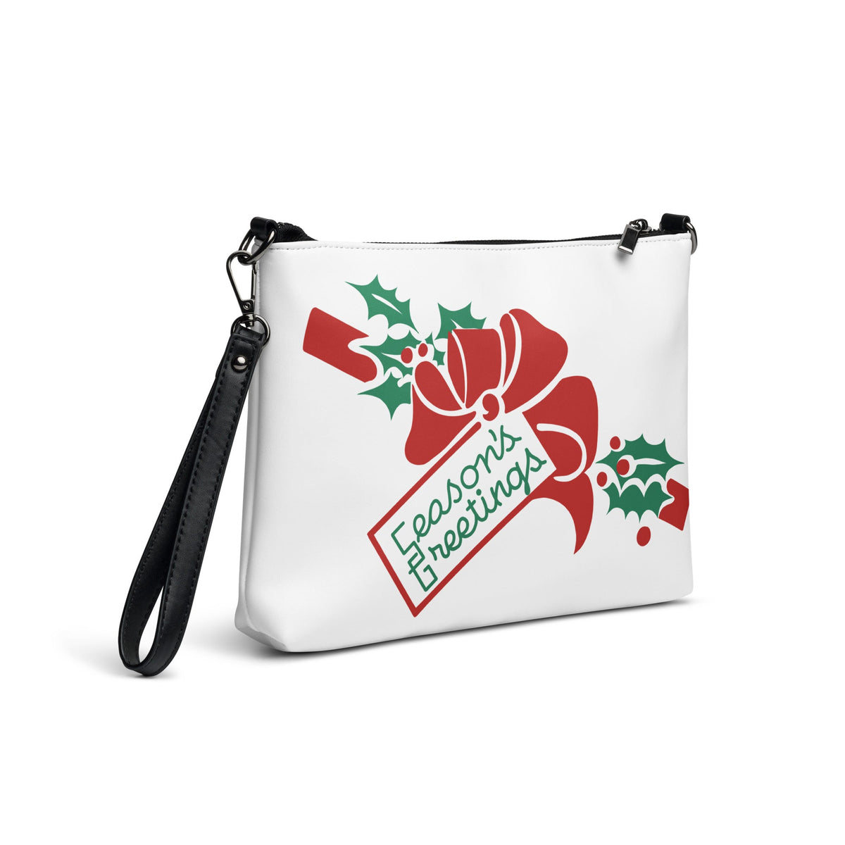Season's Greetings Bow And Holly Mid Century Retro Christmas Print Crossbody Bag Purse