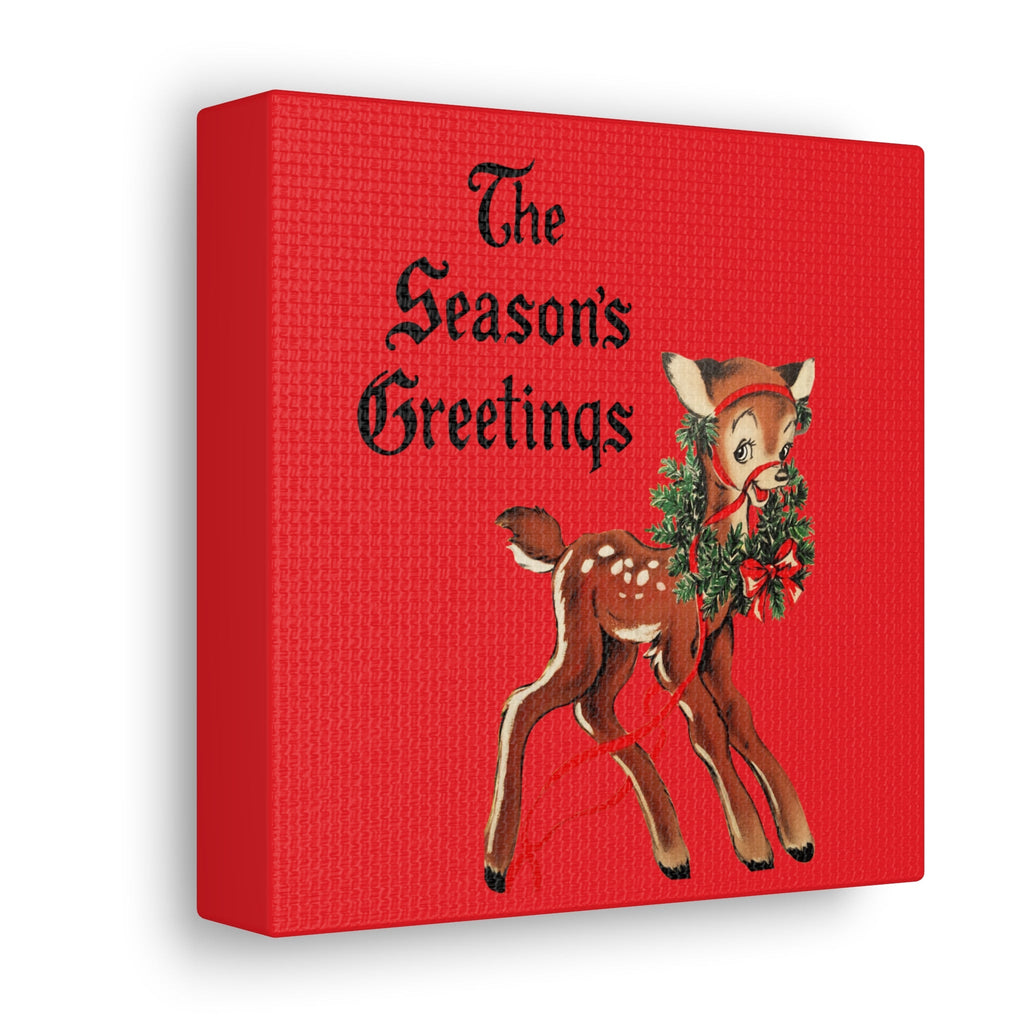 The Season's Greetings Retro Reindeer With Wreath Canvas Gallery Wrap