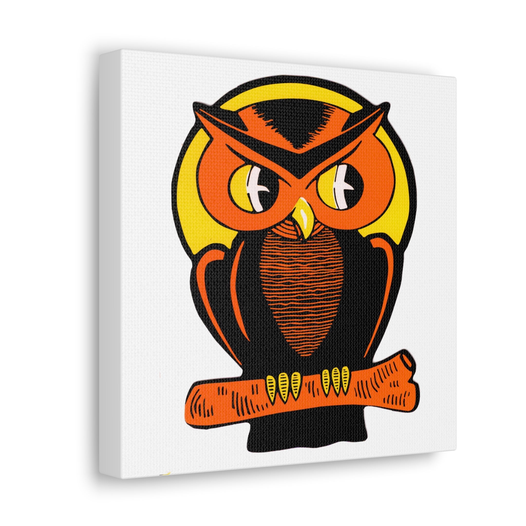 Orange Halloween Owl Mid Century Retro Halloween Print Canvas Gallery Wrap