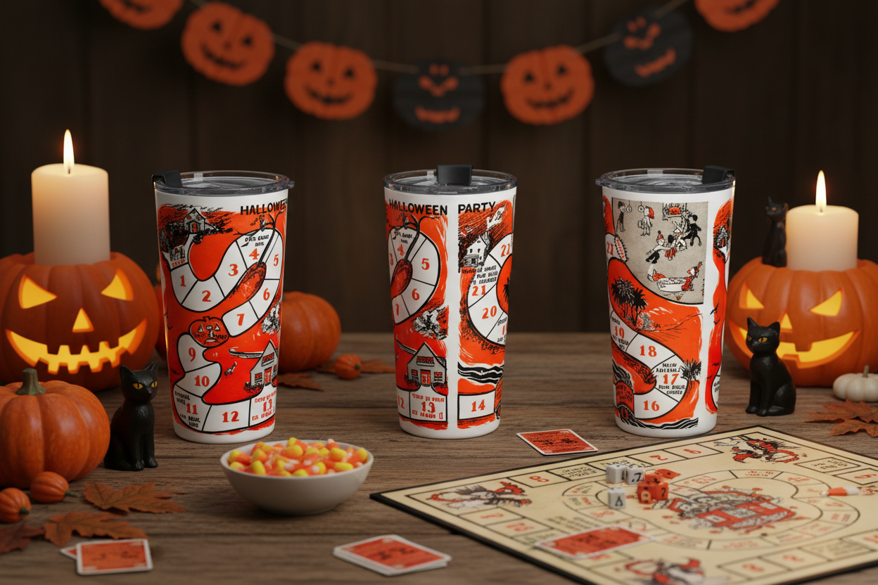 Halloween Party Board Game Retro Halloween Print Stainless Steel Tumbler 20oz