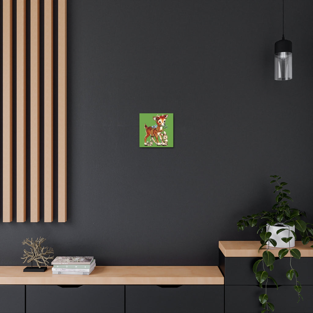 Reindeer And Bunnies Mid Century Retro Christmas Canvas Gallery Wrap