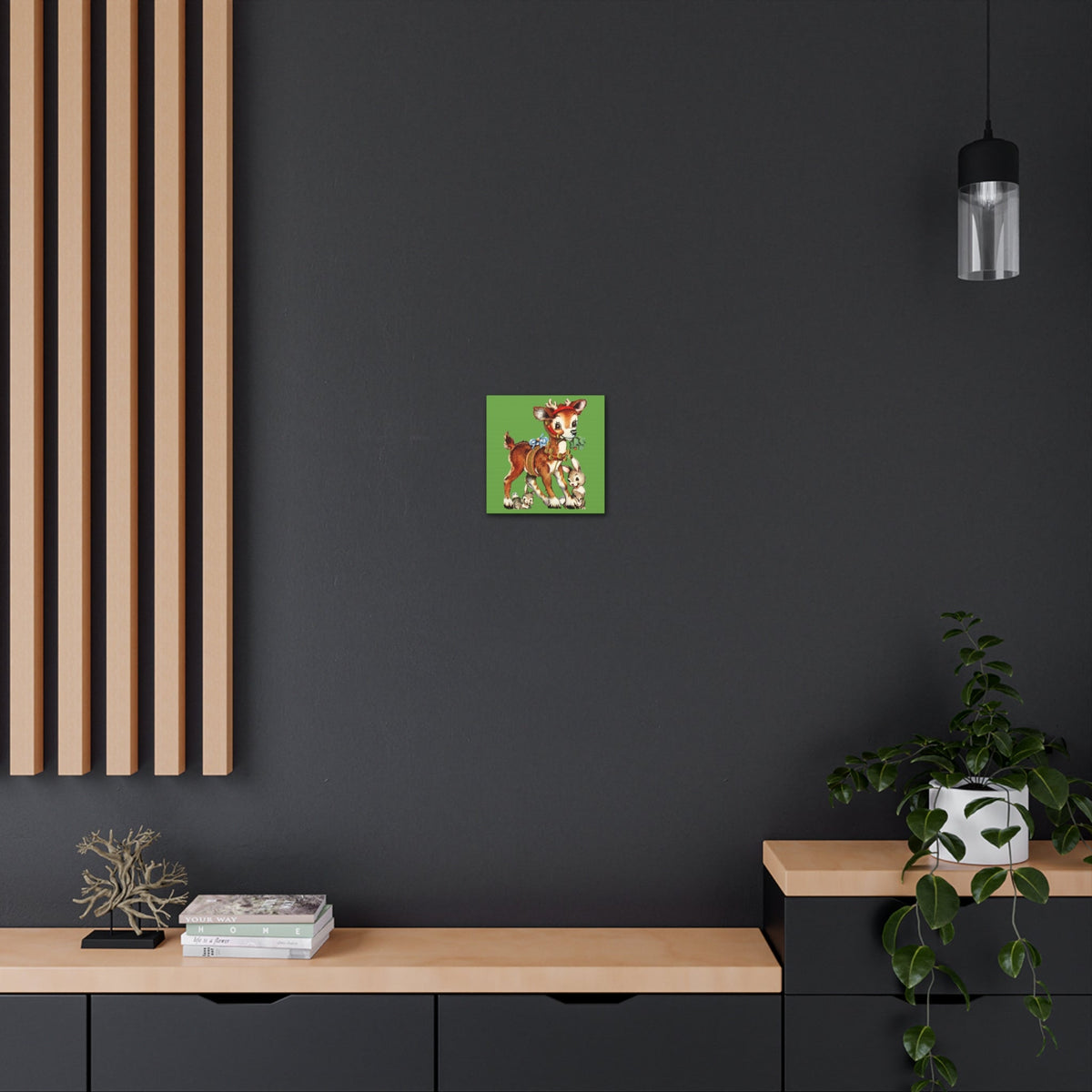 Reindeer And Bunnies Mid Century Retro Christmas Canvas Gallery Wrap