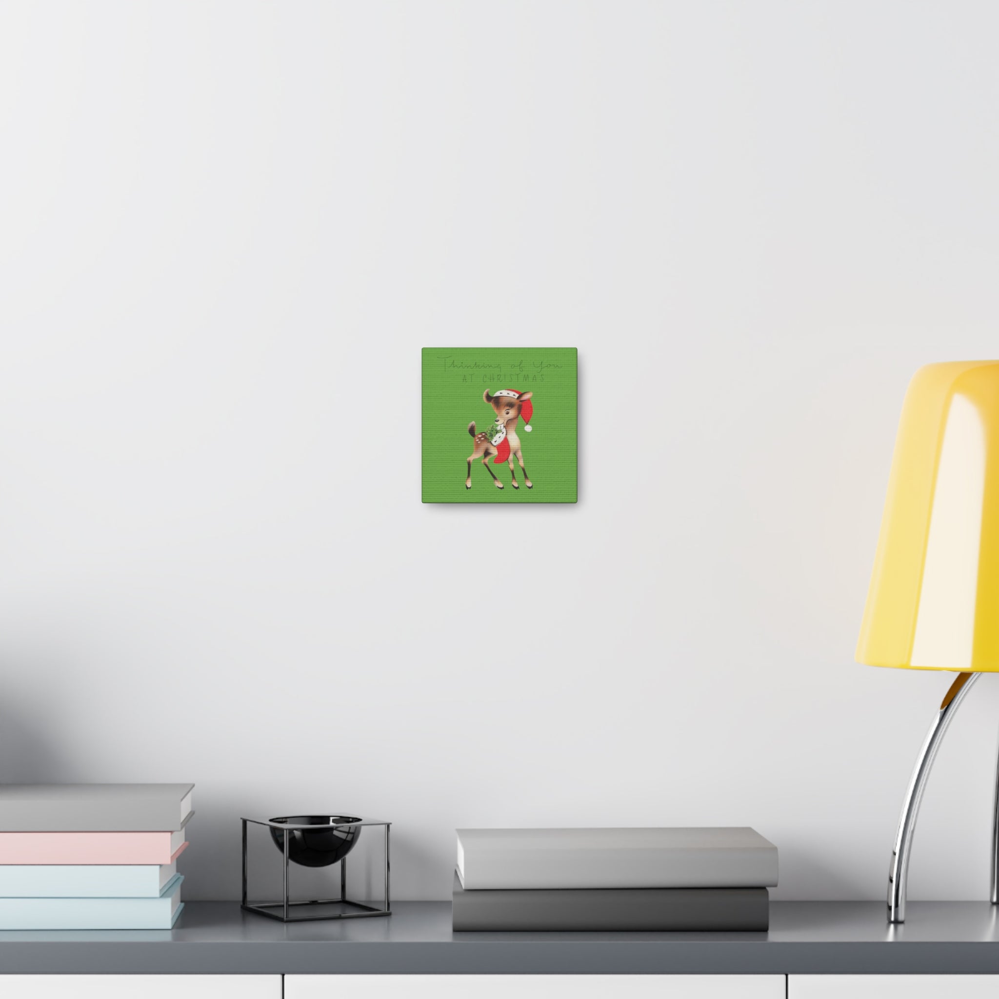 Thinking Of You At Christmas Mid Century Cute Reindeer Canvas Gallery Wrap