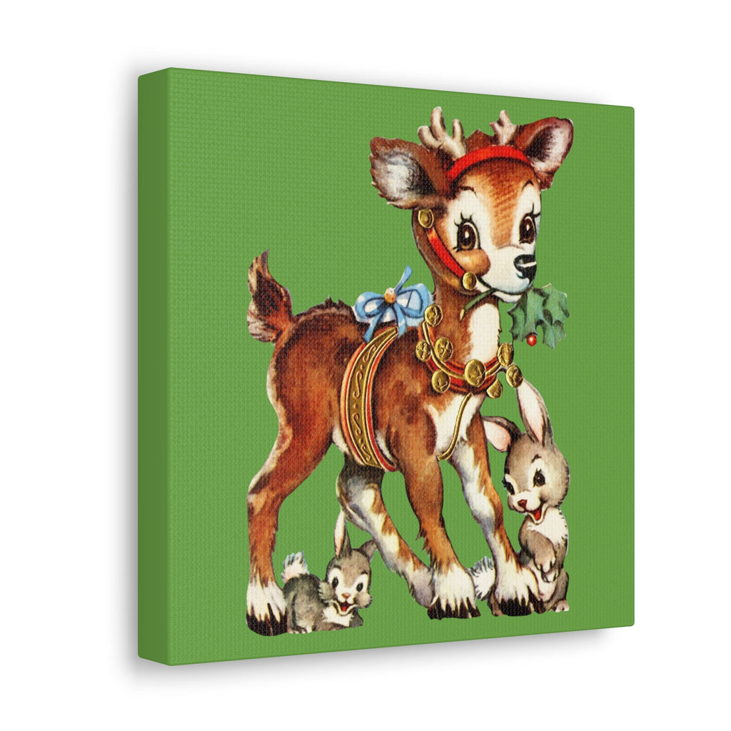 Reindeer And Bunnies Mid Century Retro Christmas Canvas Gallery Wrap