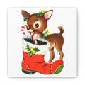Reindeer With Stocking Mid Century Retro Christmas Canvas Gallery Wrap