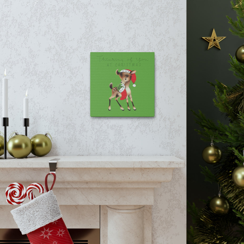 Thinking Of You At Christmas Mid Century Cute Reindeer Canvas Gallery Wrap