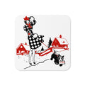 Christmas Woman And Dog Art Deco Retro Christmas Print Cork-back Coaster