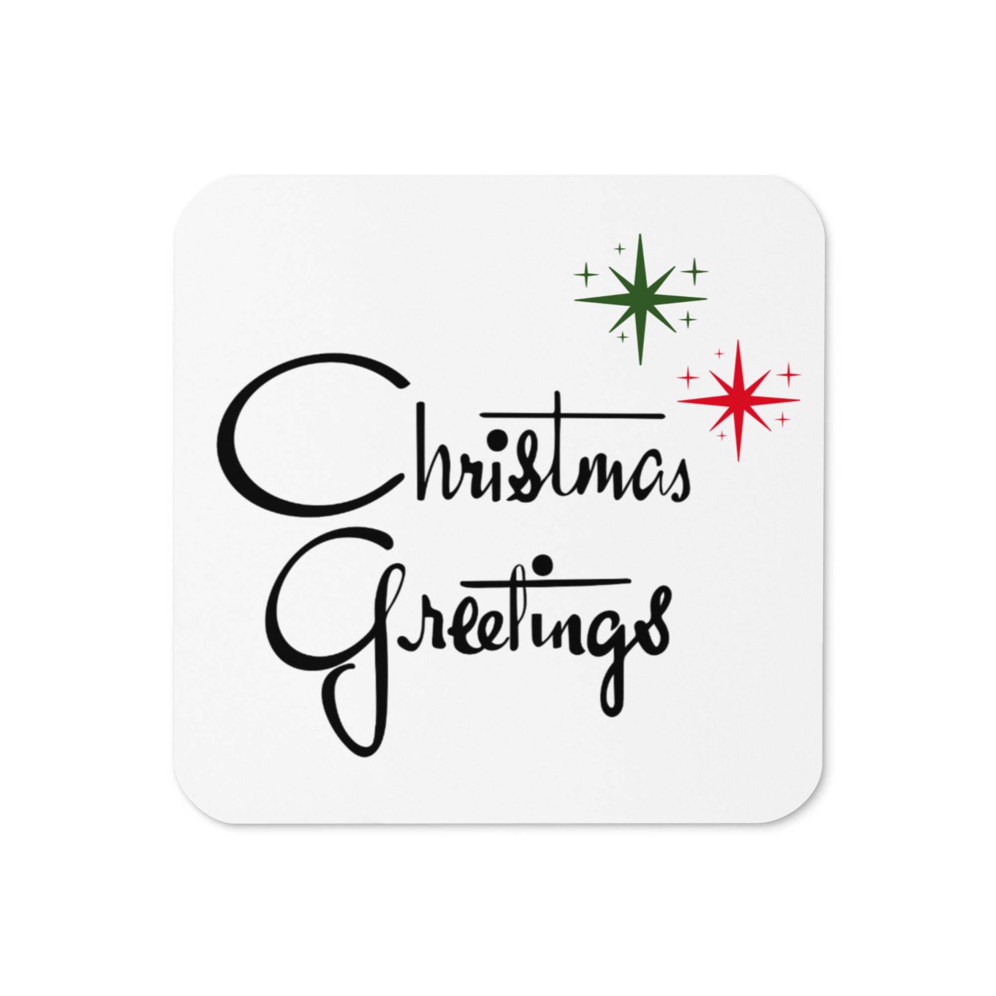 Christmas Greetings Starburst Mid Century Retro Christmas Print Cork-back Coaster