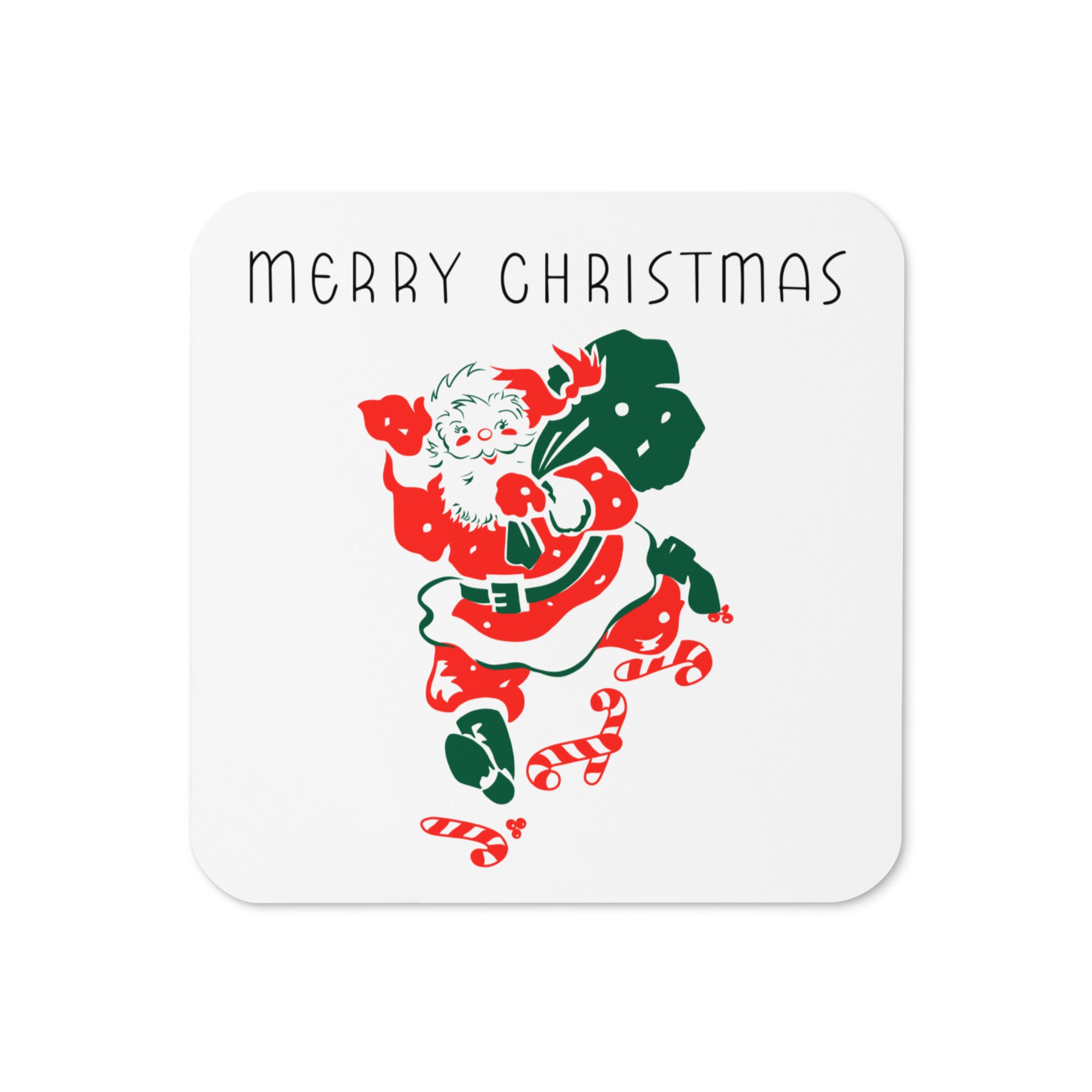 Merry Christmas Santa Mid Century Retro Christmas Print Cork-back Coaster