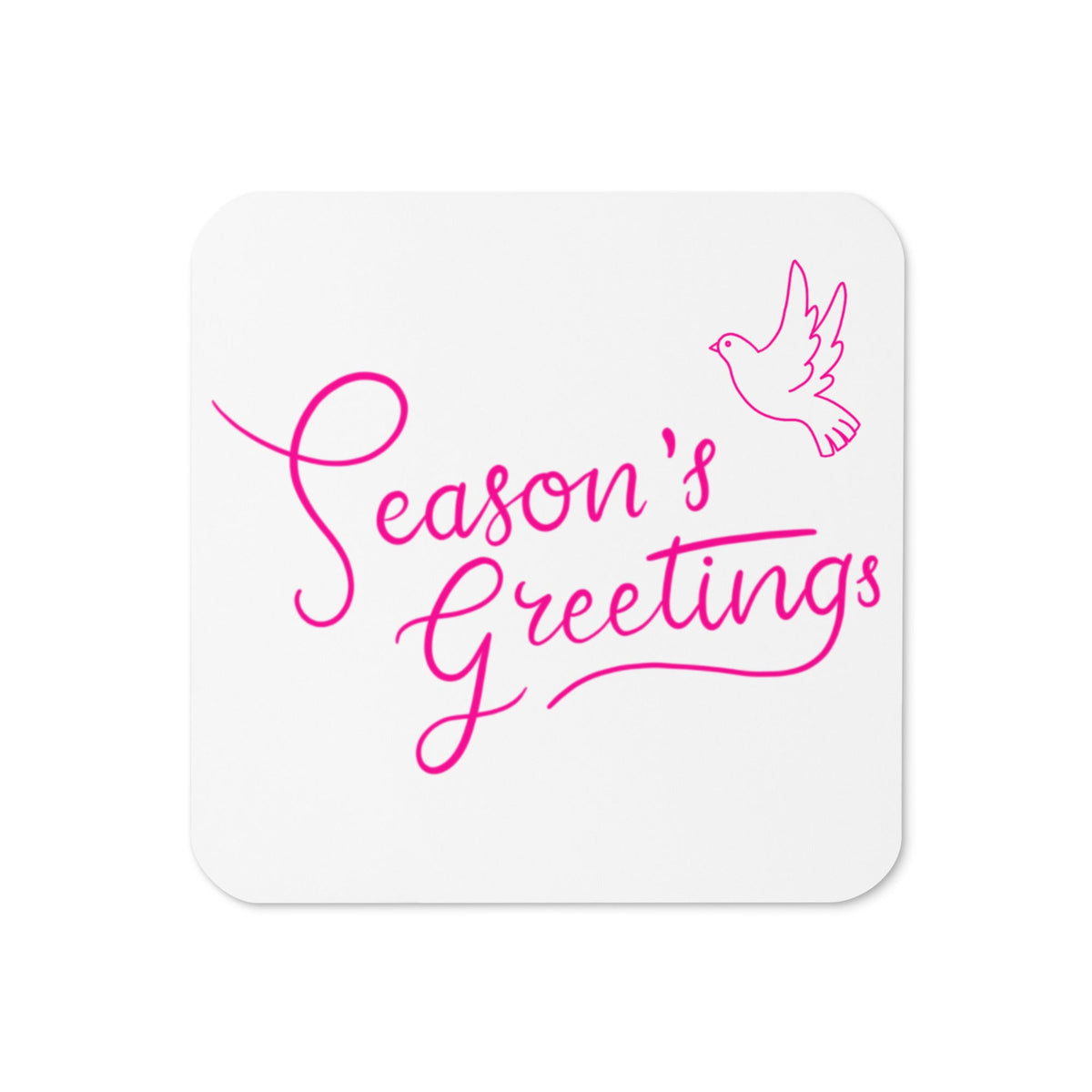 Season's Greetings Dove Pink Retro Style Christmas Cork-back Coaster