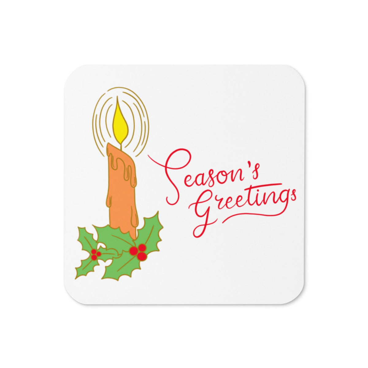 Seasons Greetings Candle Mid Century Retro Christmas Print Cork-back Coaster