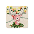 Reindeer With Christmas Candles And Holly Mid Century Retro Christmas Print Cork-back Coaster