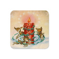 Christmas Candle And Reindeer Retro Christmas Print Cork-back Coaster