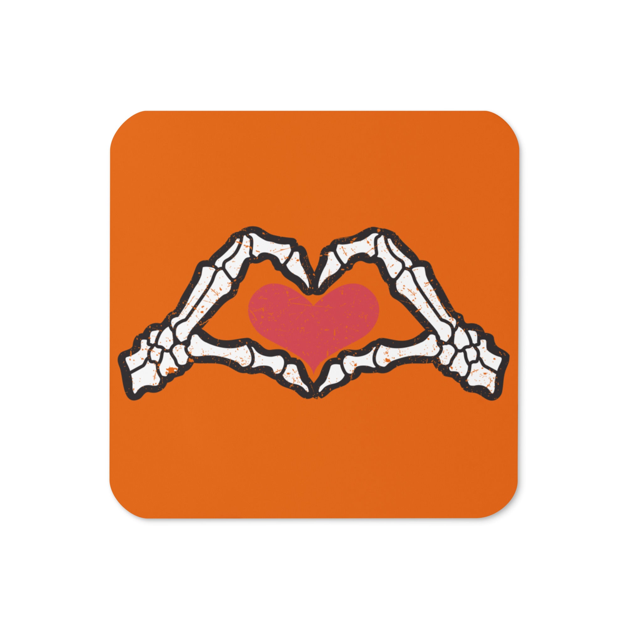 Skeleton Heart Hands Distressed Halloween Cork-back Coaster