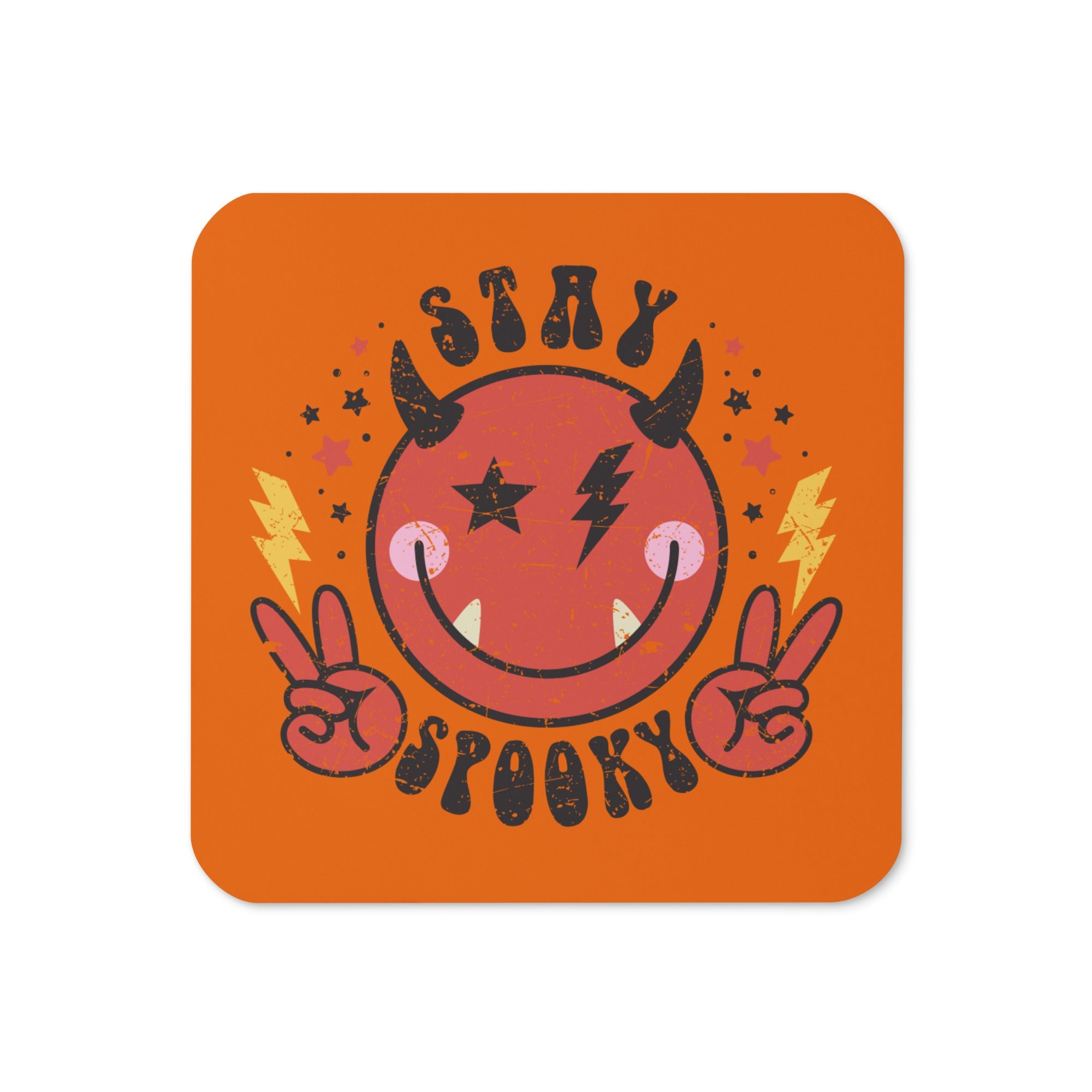 Stay Spooky Cute Devil Distressed Style Halloween Cork-back Coaster