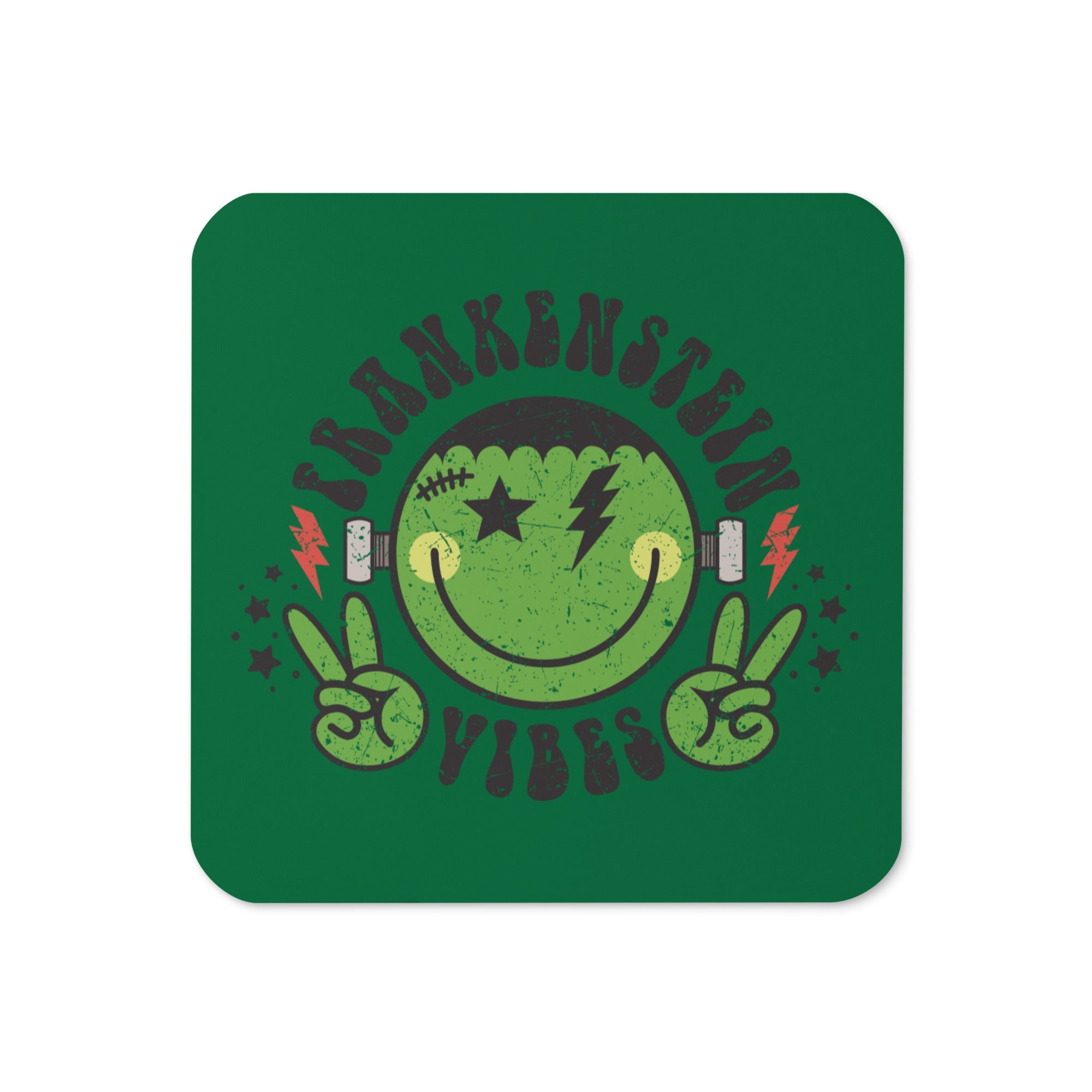 Frankenstein Vibes Green Distressed Halloween Cork-back Coaster