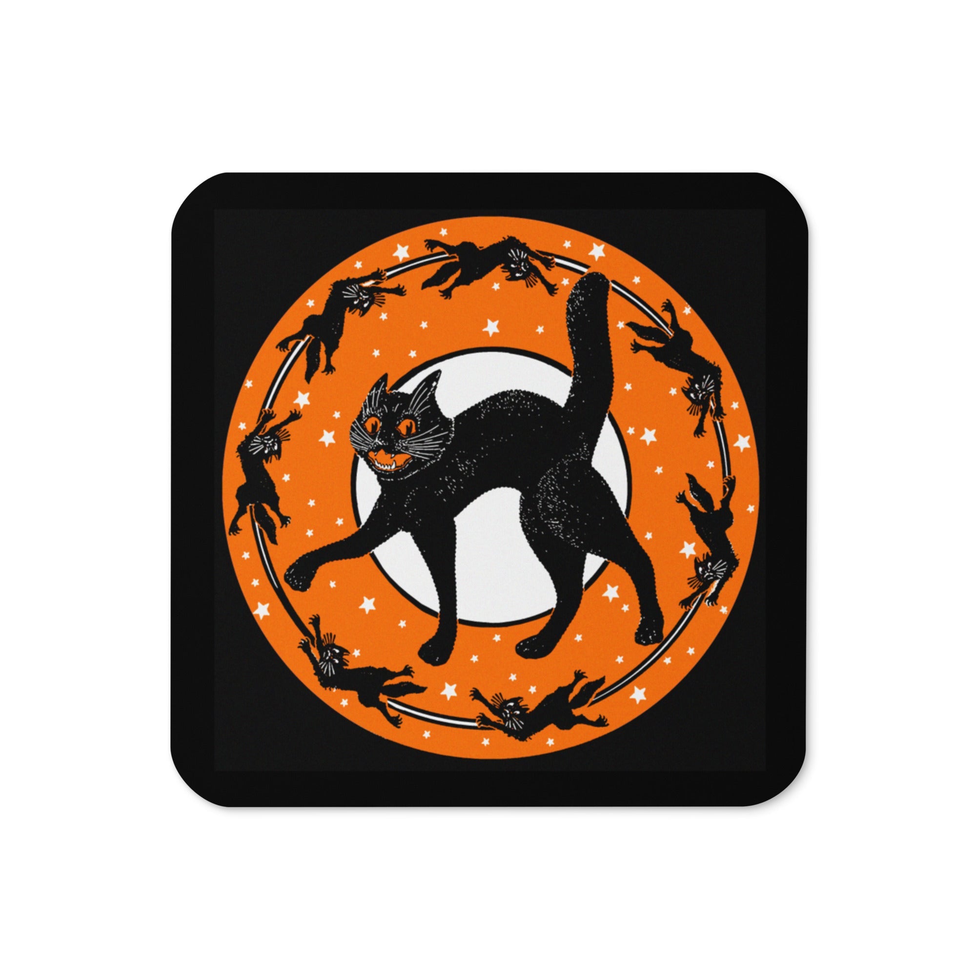 Black Cats Retro Mid Cenury Halloween Print Cork-back Coaster