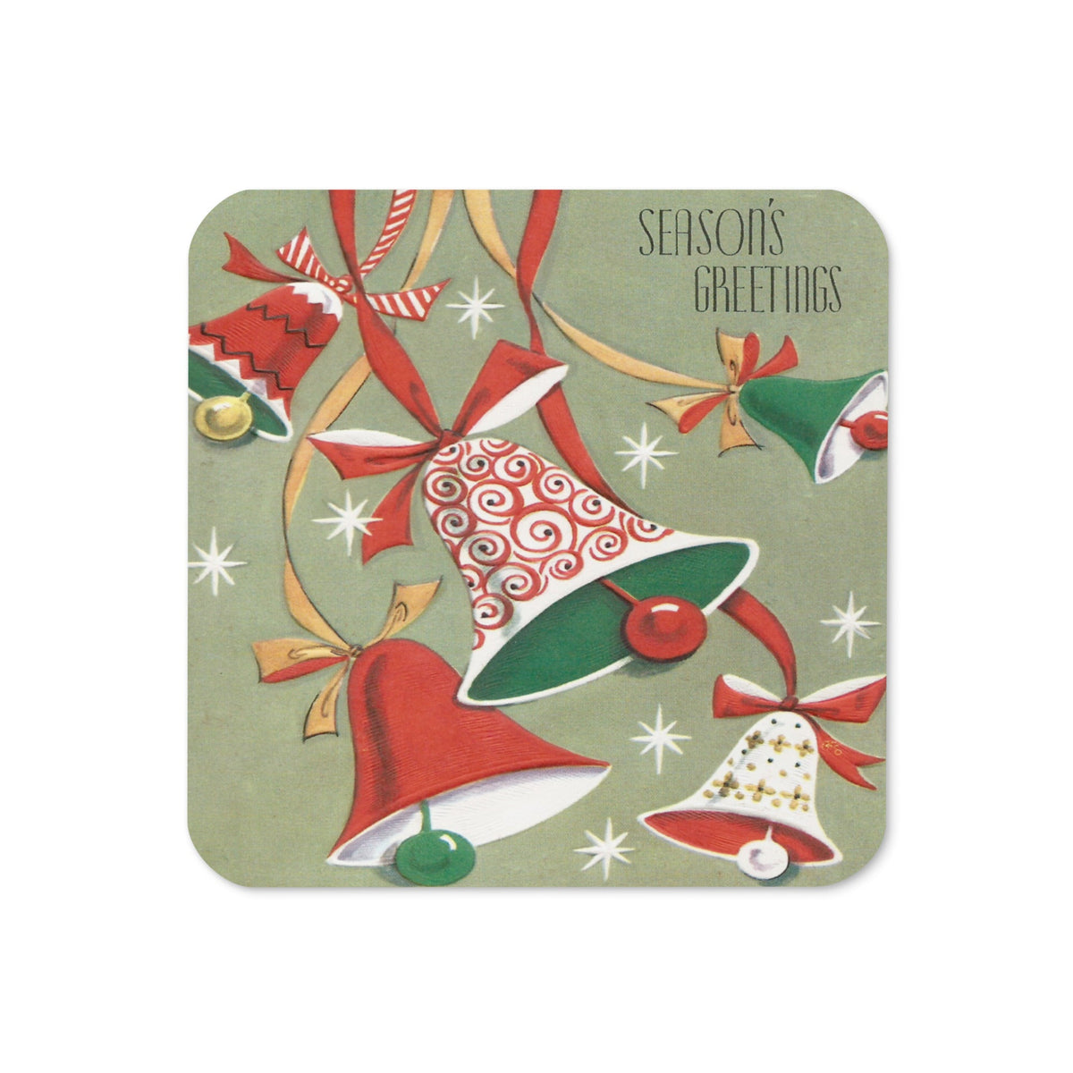 Season's Greetings Retro Christmas Print Cork-back Coaster