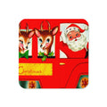 Santa Reindeer On Bus Mid Century Retro Christmas Print Cork-back Coaster