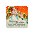 Victorian Merry Christmas Retro Christmas Print Cork-back Coaster