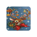 Reindeer With Wreath And Ornaments Christmas Retro Print Cork-back Coaster