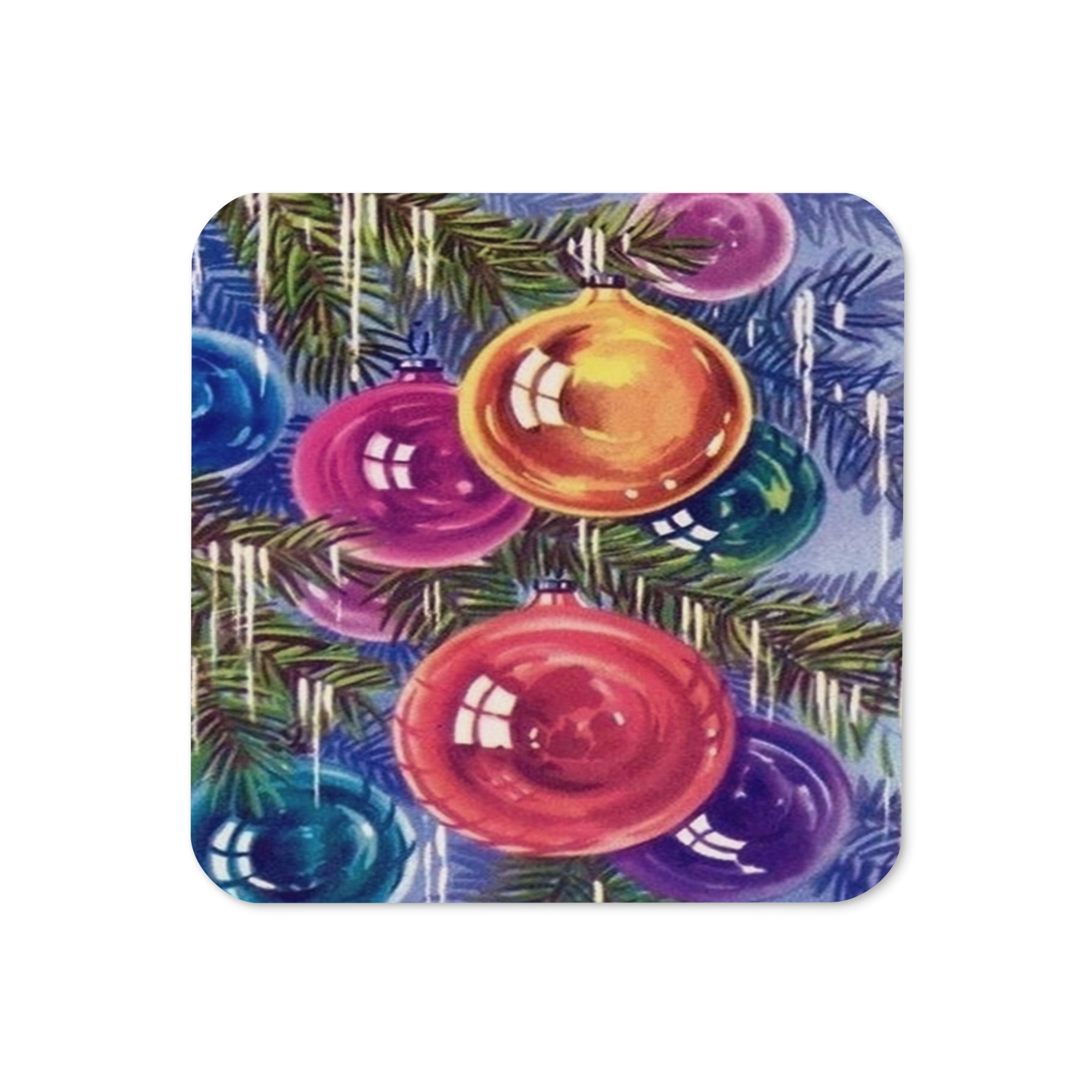 Christmas Ornaments Retro Christmas Print Cork-back Coaster