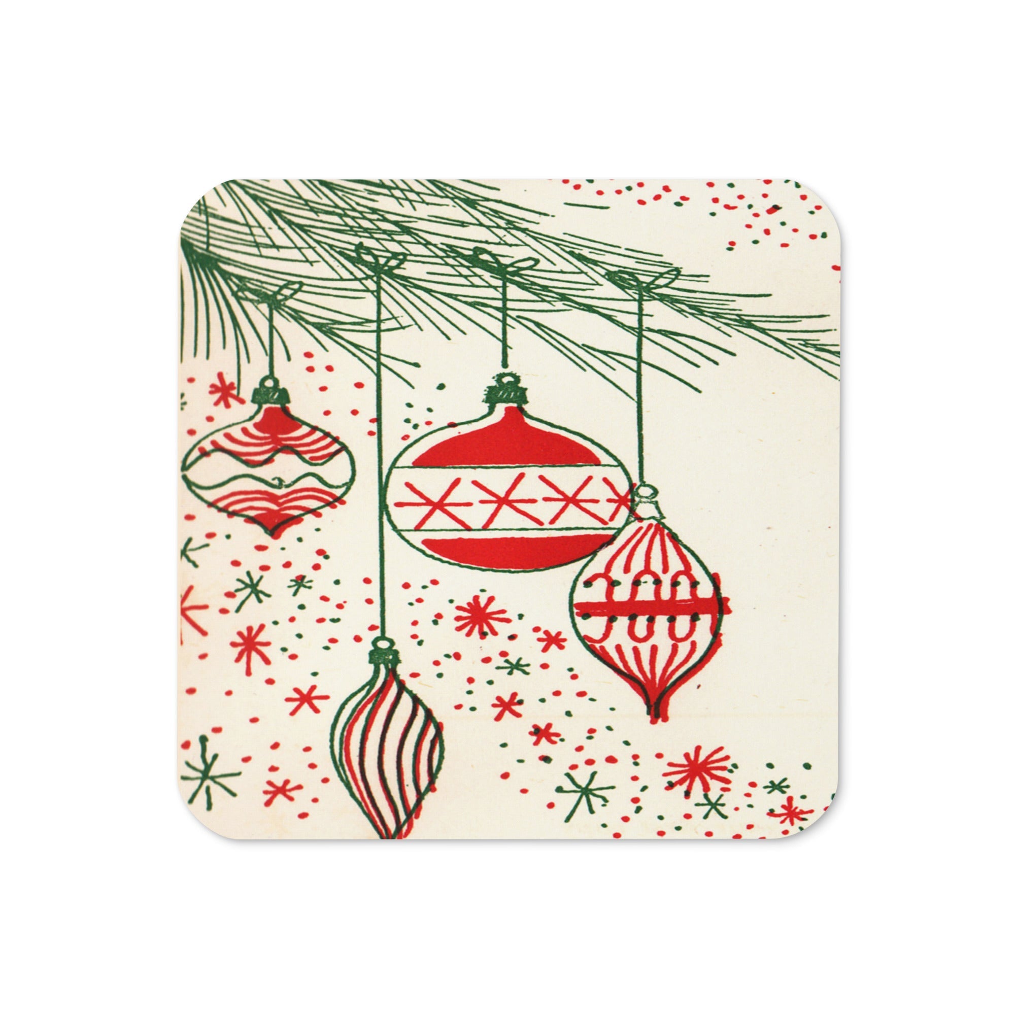 Christmas Ornaments Mid Century Retro Christmas Print Cork-back Coaster