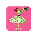Lady Hanging Mistletoe Pink Mid Century Retro Christmas Print Cork-back Coaster
