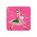 Pink Christmas Lady Mid Century Retro Christmas Print Cork-back Coaster