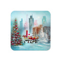 Christmas City Scene Mid Century Retro Christmas Print Cork-back Coaster