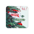 Hi Santa In Tree Retro Christmas Print Cork-back Coaster
