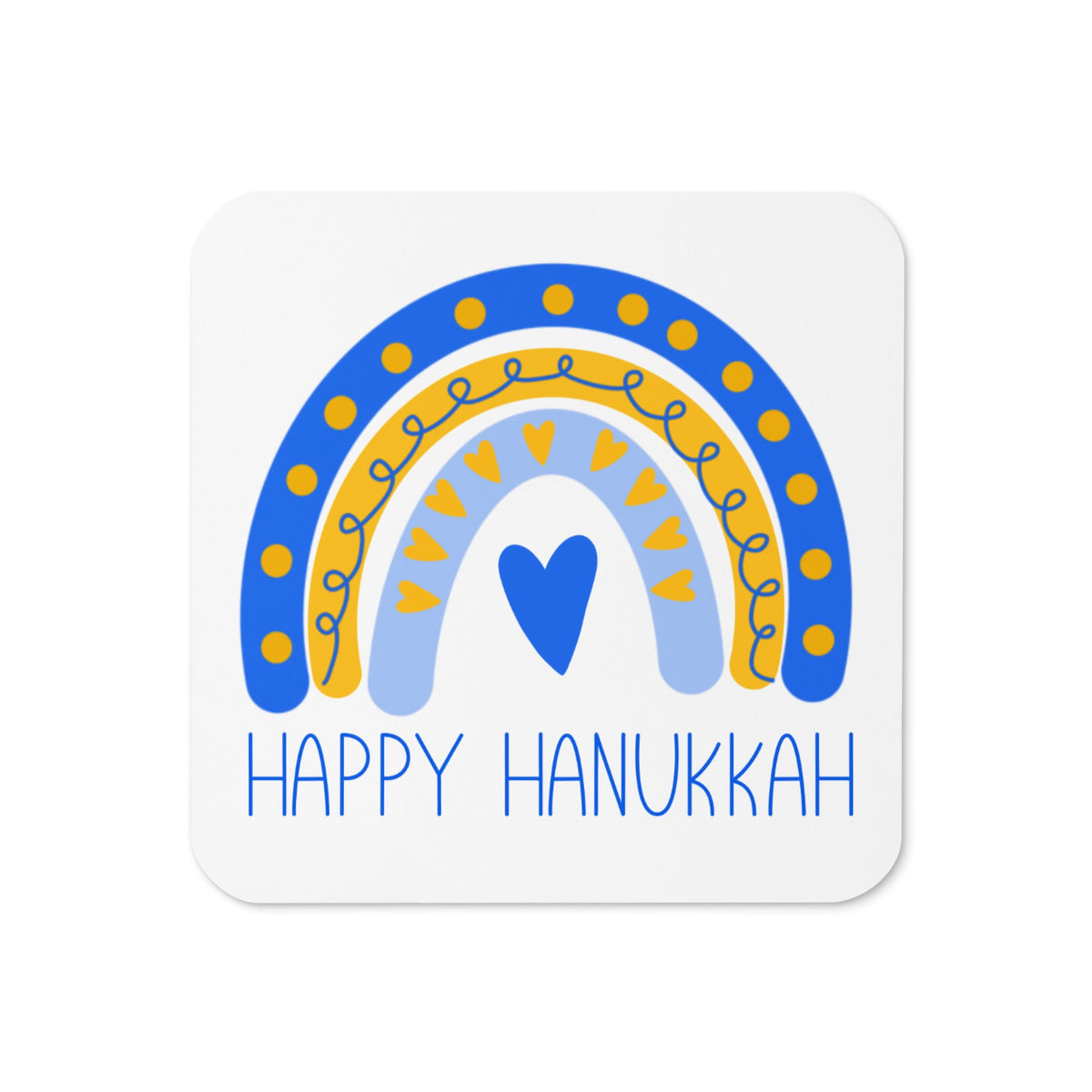 Happy Hanukkah Boho Rainbow Cork-back Coaster