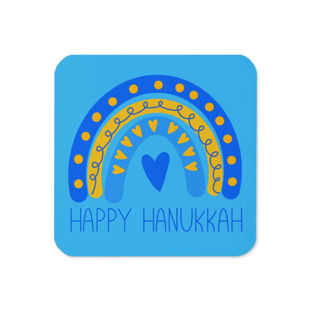 Happy Hanukkah Boho Rainbow Blue Cork-back Coaster
