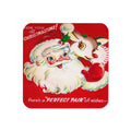 For You At Christmastime! Santa And Rudolph Retro Christmas Print Cork-back Coaster