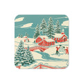 Winter Christmas Scene Retro Christmas Print Cork-back Coaster