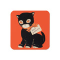 Black Cat Retro Happy Halloween Print Cork-back Coaster