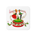 Greetings From The Two Of Us Christmas Couple Retro Christmas Print Cork-back Coaster