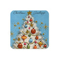 Christmas Greetings Christmas Tree Blue Mid Century Retro Christmas Print Cork-back Coaster