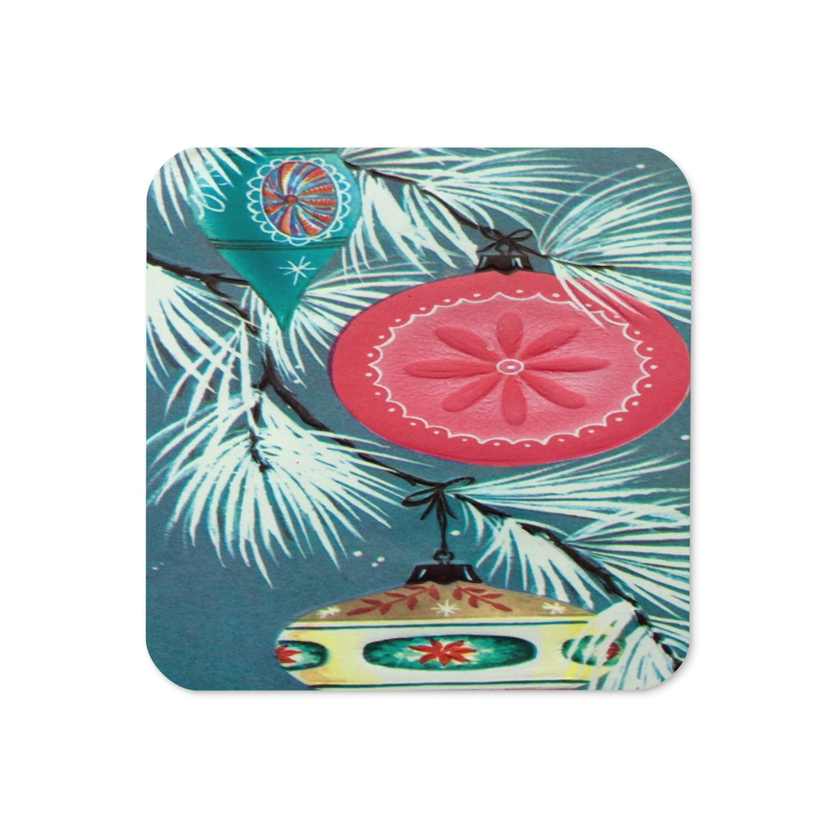 Christmas Ornaments Mid Century Retro Christmas Print Cork-back Coaster
