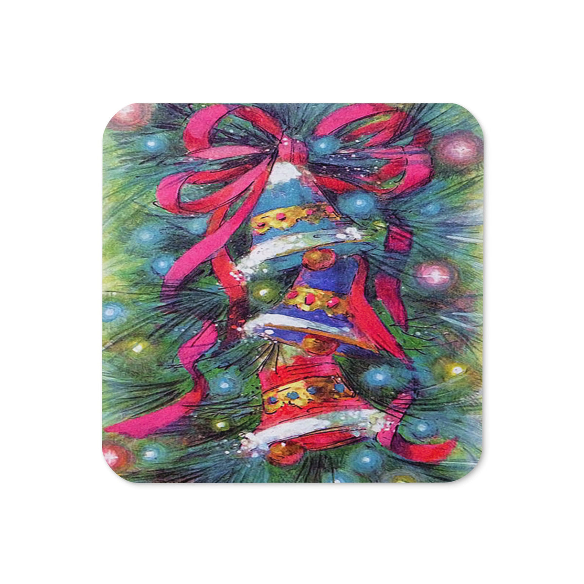 Christmas Bells Retro Christmas Print Cork-back Coaster