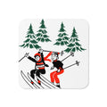 Christmas Skiing Couple Trees Winter Retro Christmas Print Cork-back Coaster