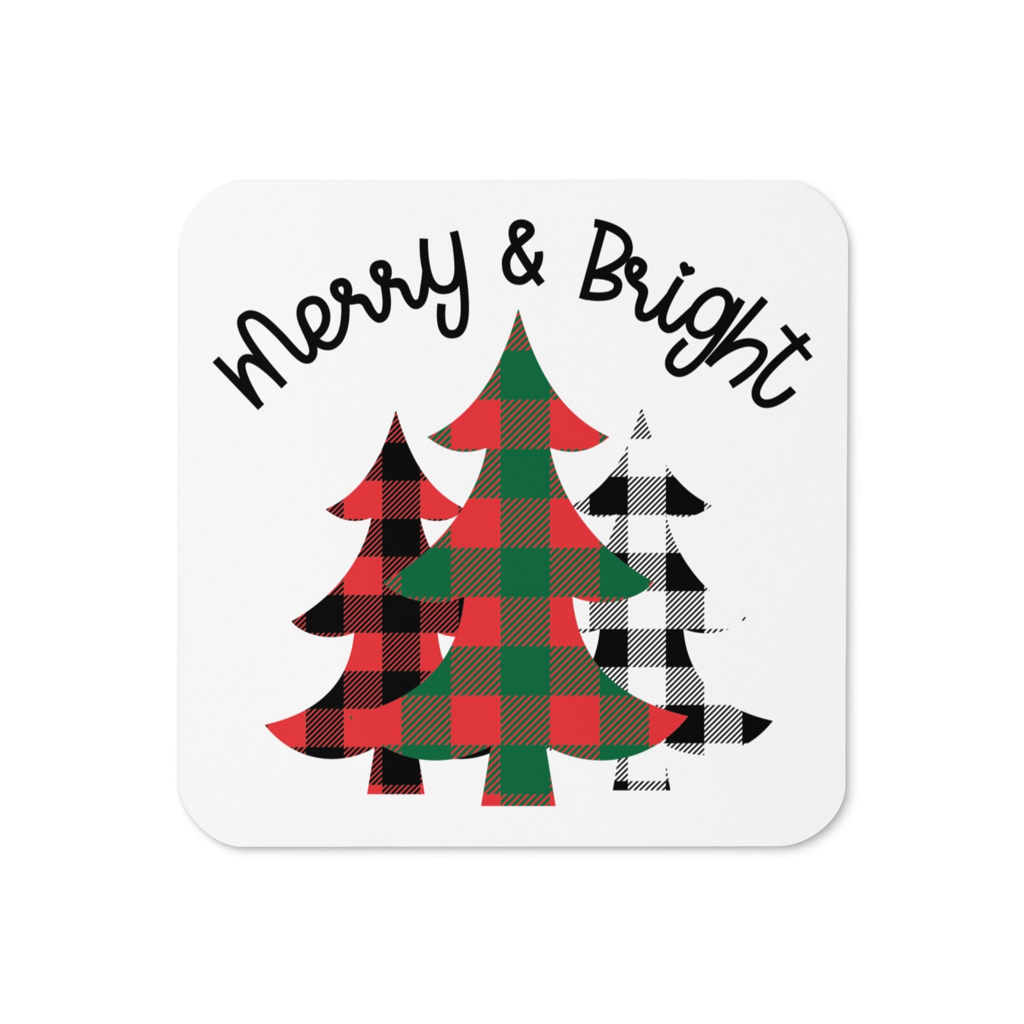 Merry And Bright Buffalo Checkered Trees Christmas Cork-back Coaster