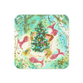 Mermaids Under The Sea Around The Christmas Tree Mid Century Retro Christmas Print Cork-back Coaster