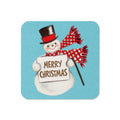 Merry Christmas Snowman Mid Century Retro Christmas Print Cork-back Coaster