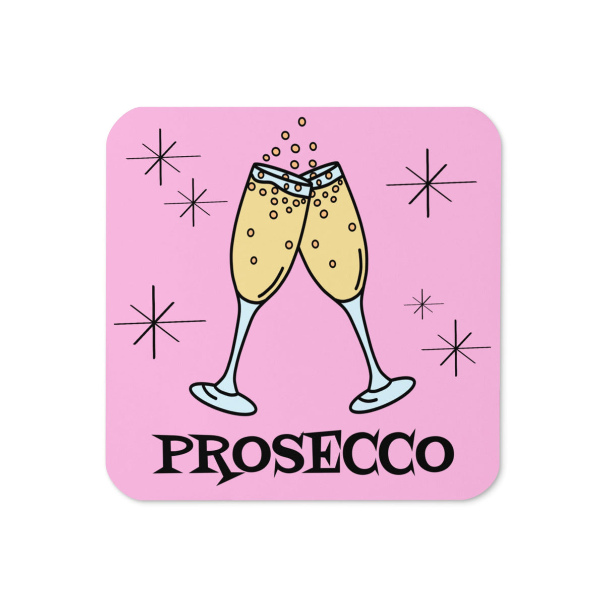Prosecco Cocktails Pink Atomic Mid Century Retro Style Print Cork-back Coaster